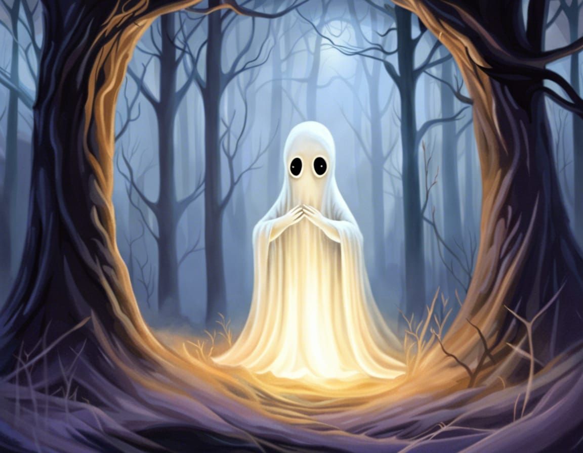 Friendly Ghost in Spooky Mansion: Digital Illustration