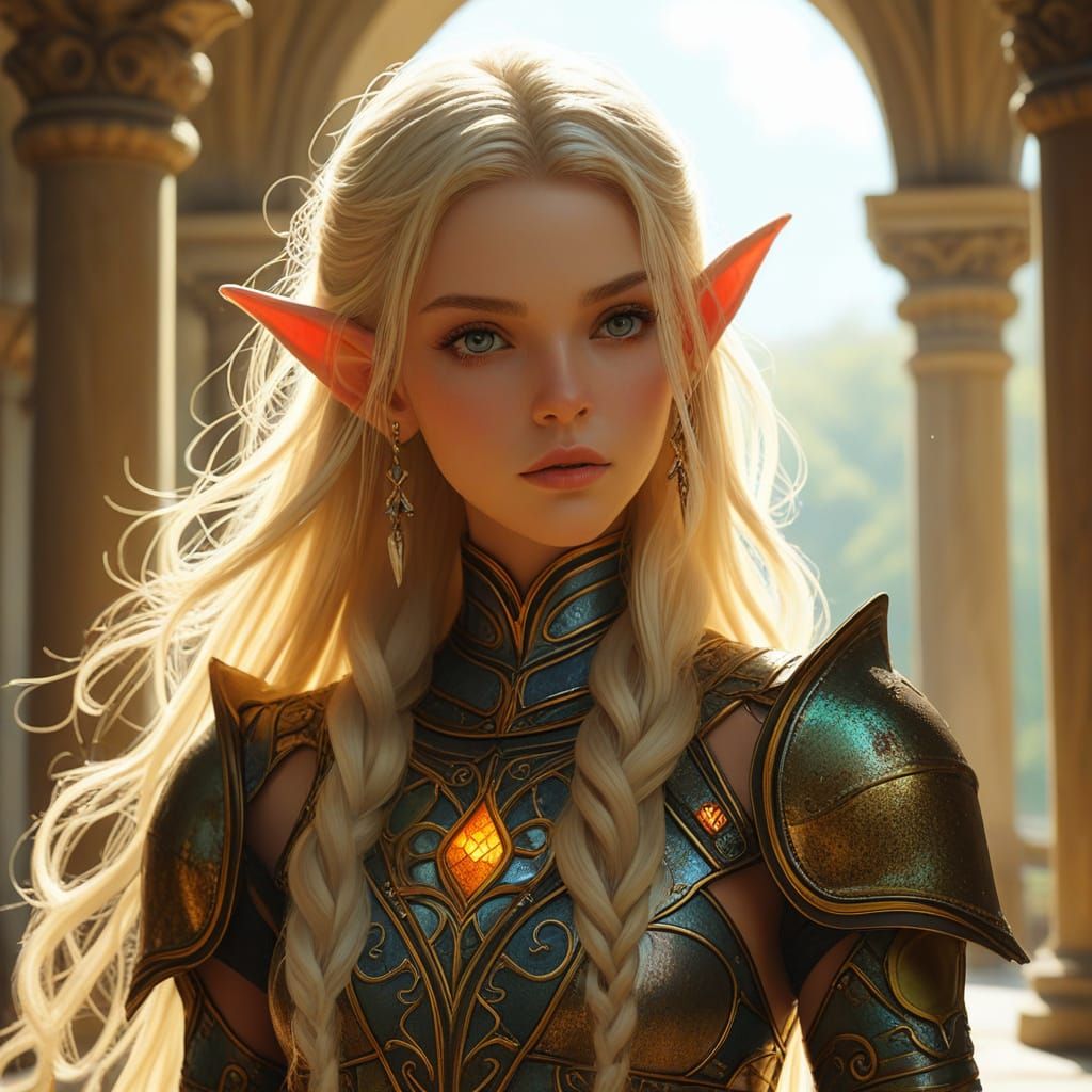 Ethereal Elf Warrior in Stained Glass Armor