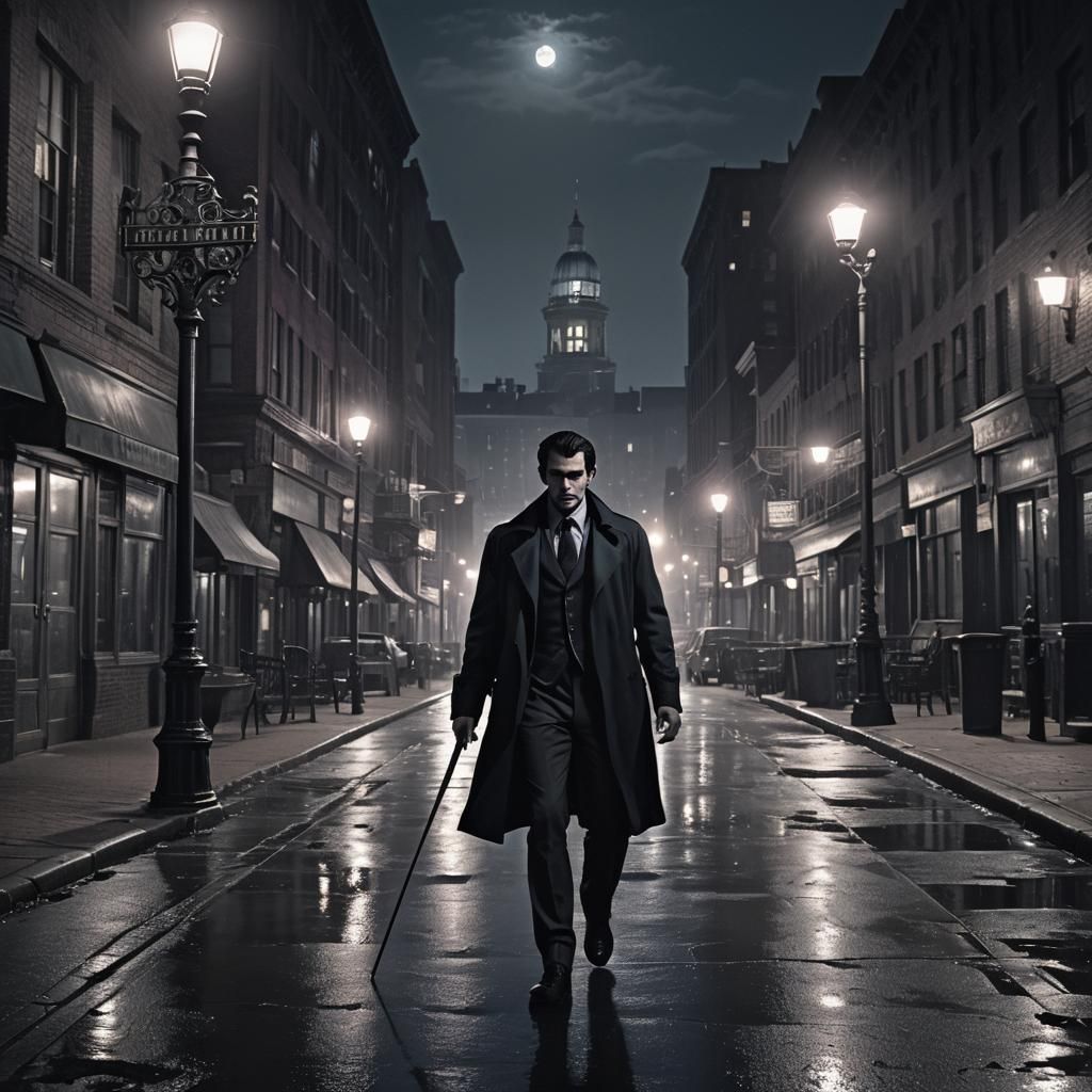 Vampire Hunter in Noir Style Walks Boston Harbor