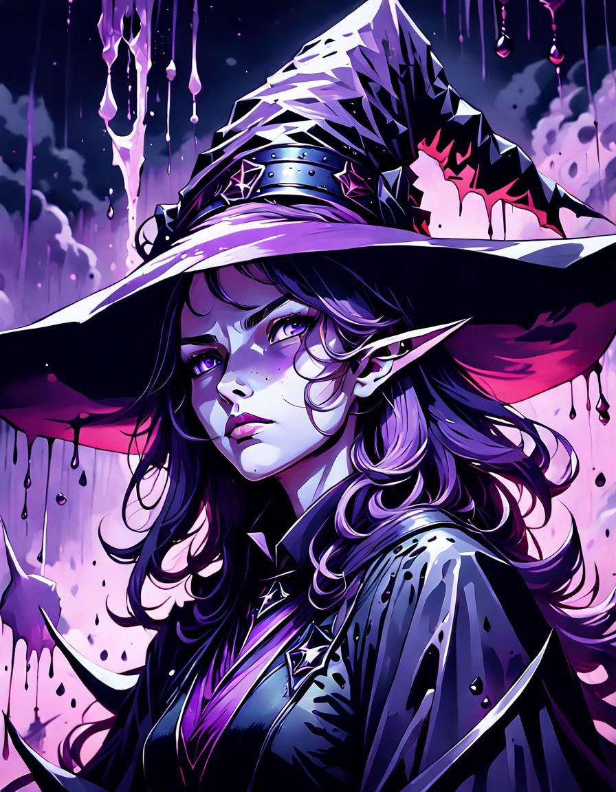 Purple Night Witch in Oil Painting Style