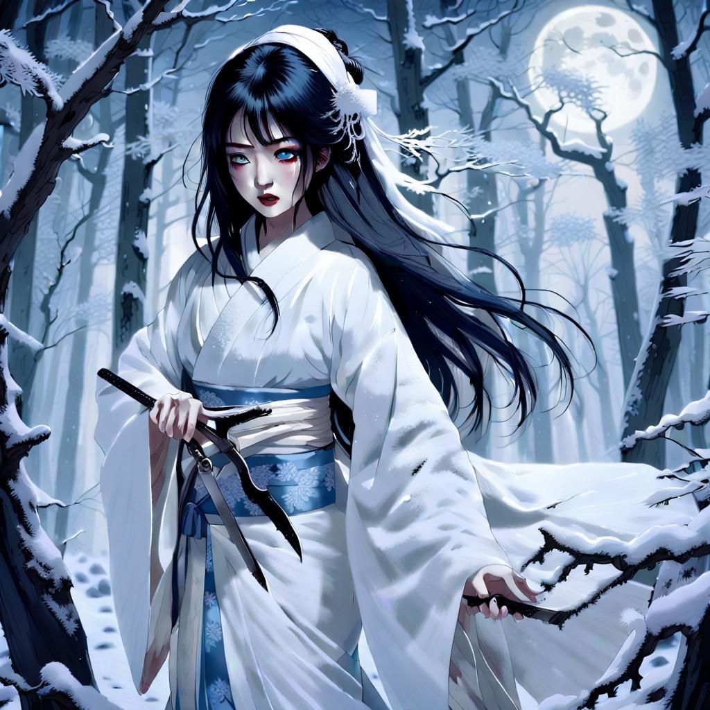 Yuki-onna in Snowy Forest: Japanese Horror