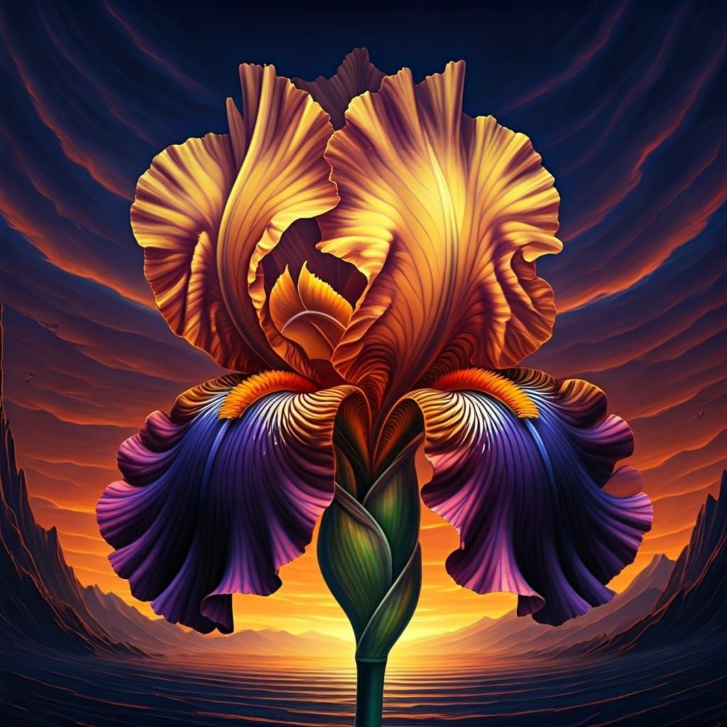 Surreal Salvador Dali-Inspired Iris Flower Blooms in a Dream...