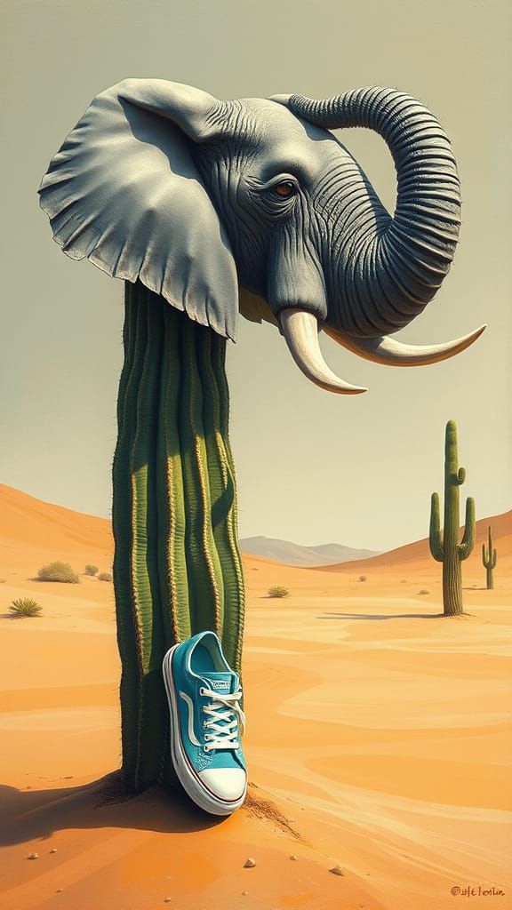 Surreal Desert Cactus Elephant in Sneaker