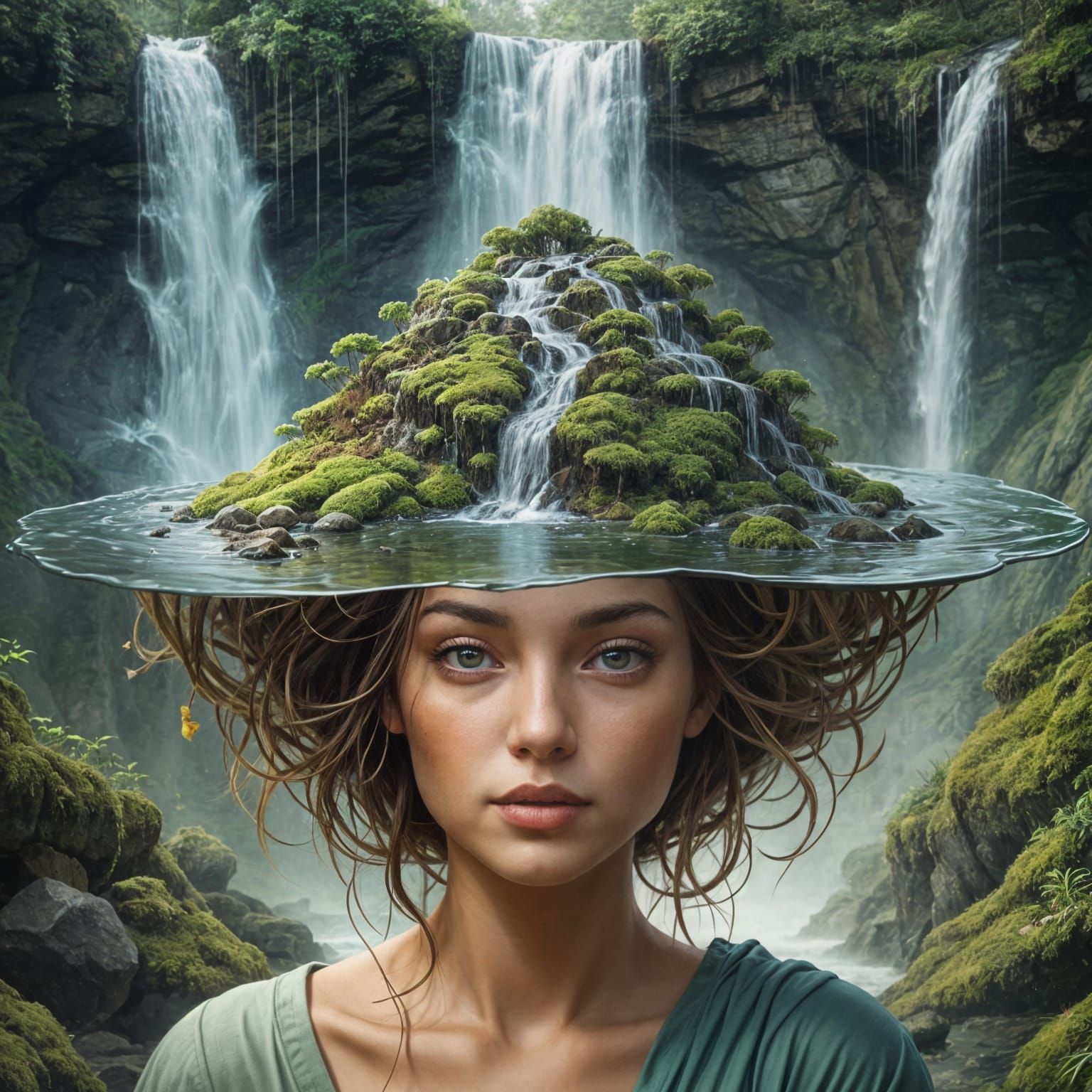 Surreal Lady With Waterfall Hat and Lake Brim