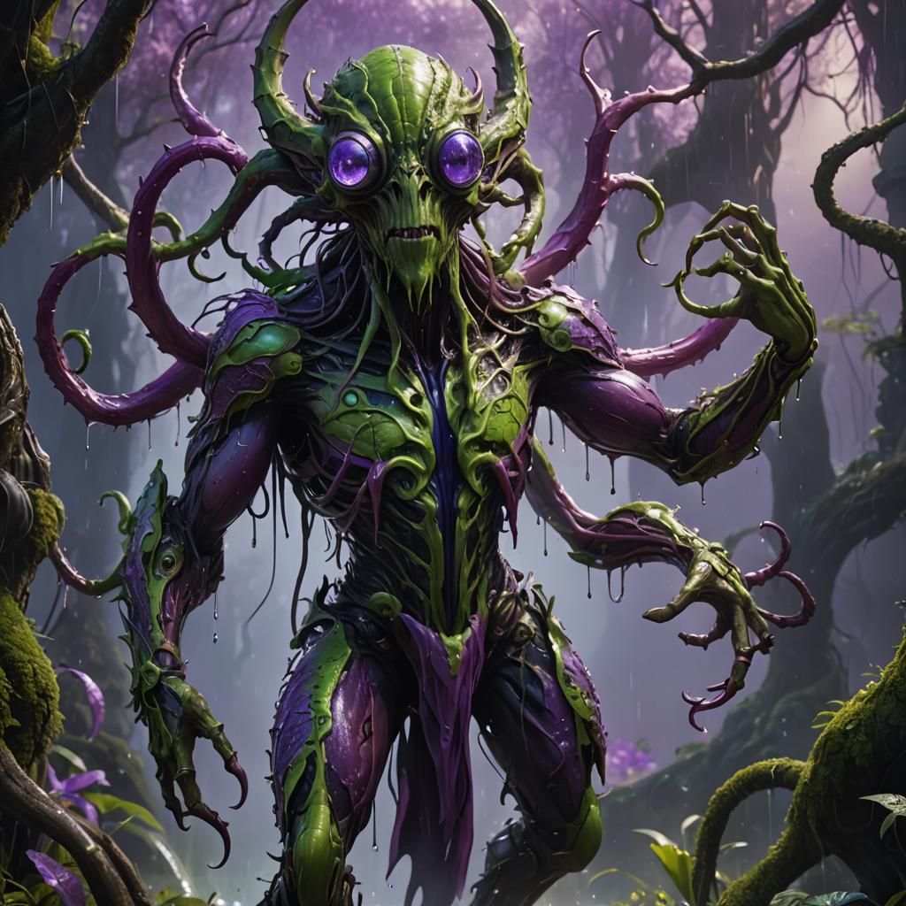 Alien Being with Four Arms in Detailed Matte Painting