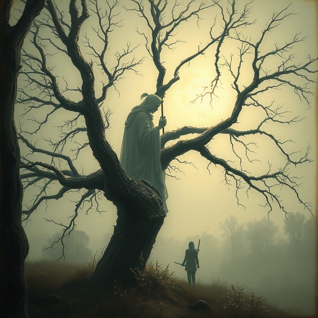 A Mystical Apple Tree in a Dreamlike Landscape