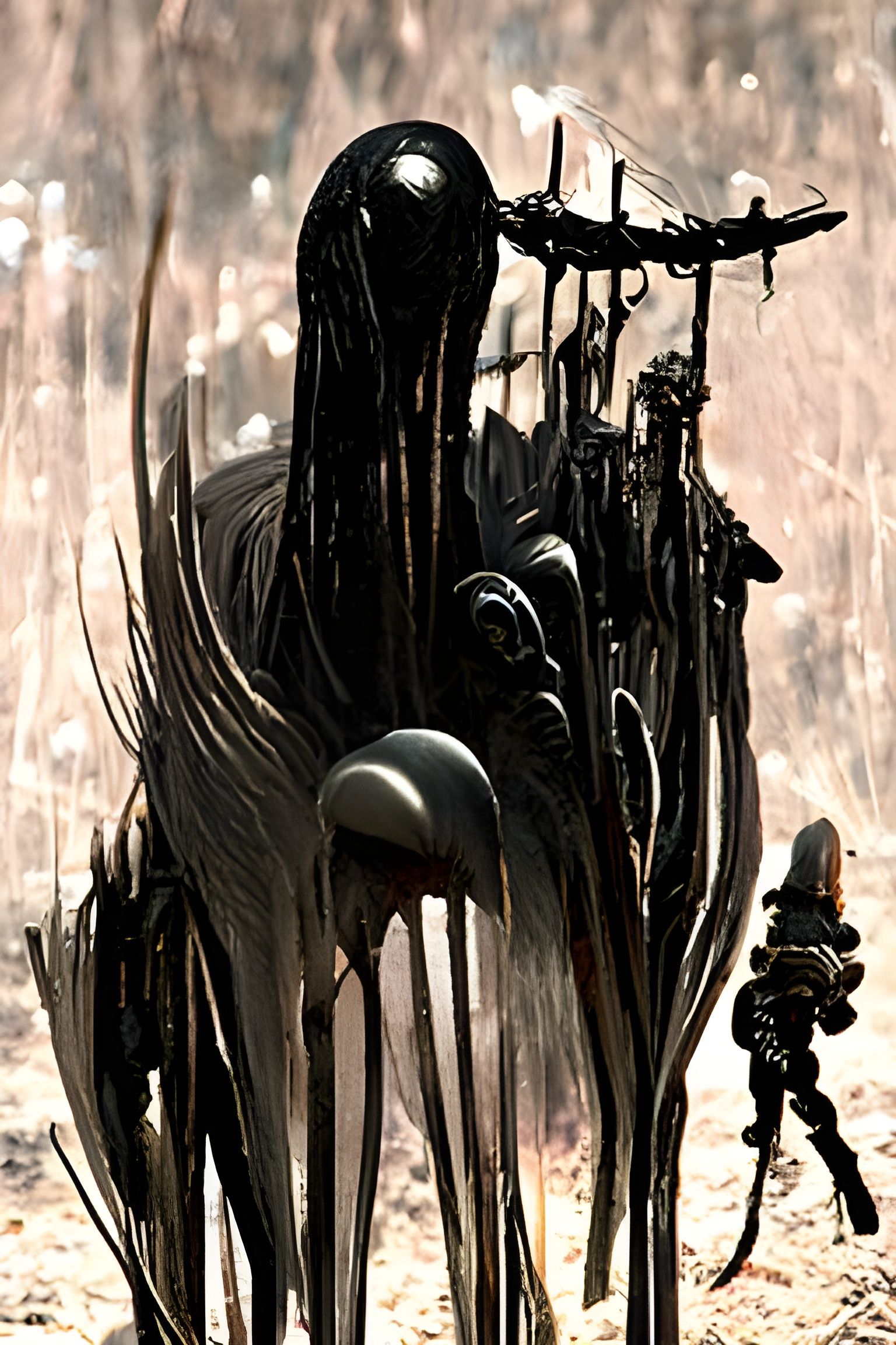 Surreal Horror Landscape with Ghostly Figures