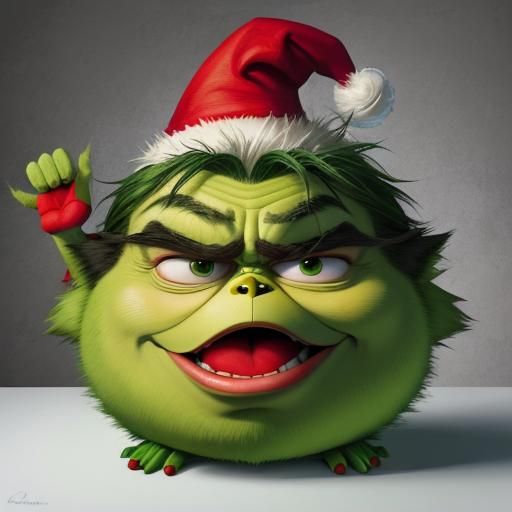 Humorous Obese Grinch Character with Grinch Head