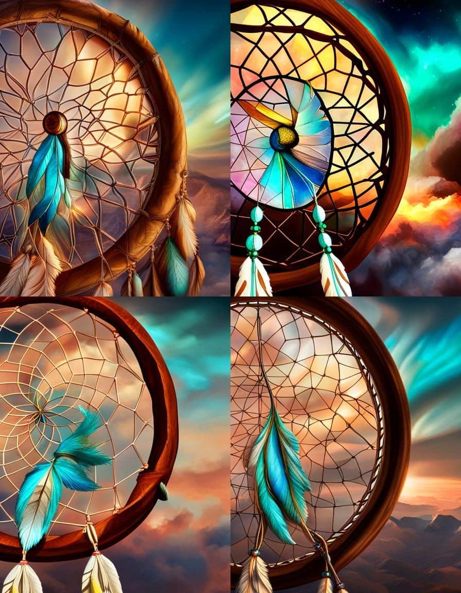 Intricate Dreamcatcher with Feathers in Pablo Amaringo Style