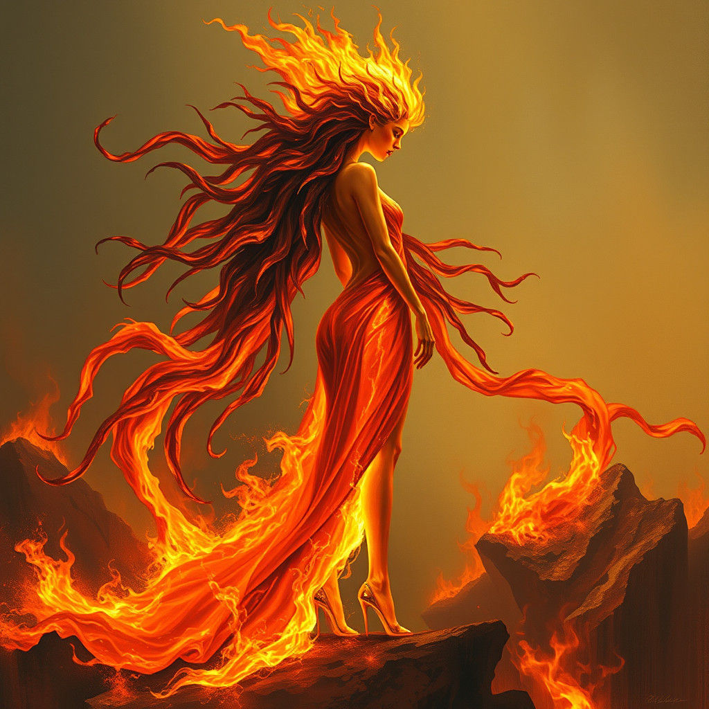 Ethereal Fire Goddess in Biomechanical Style