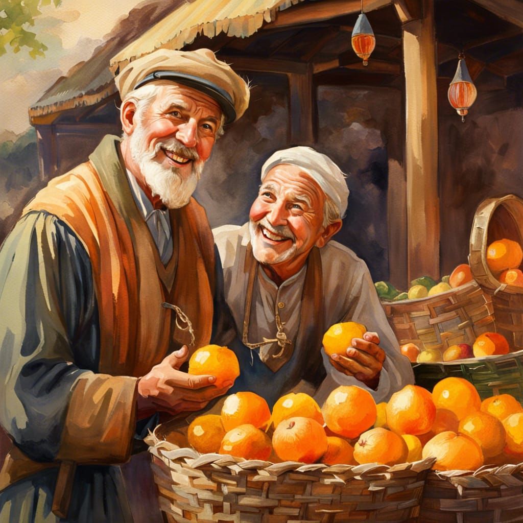 Vibrant Watercolor Painting of Medieval Market