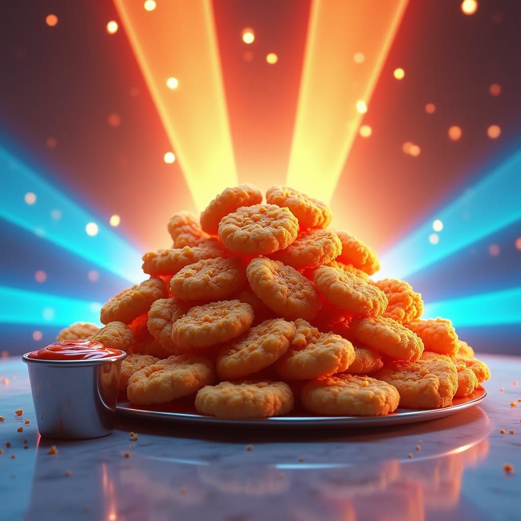 Vibrant Chicken Nugget Mound with Sauce