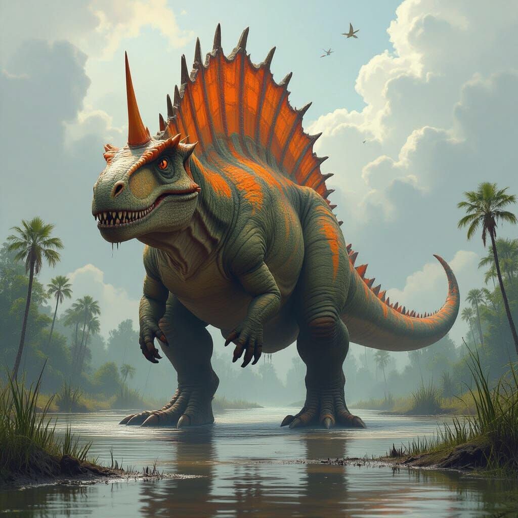 Giant Spinosaurus in Swamp, Atmospheric Lighting