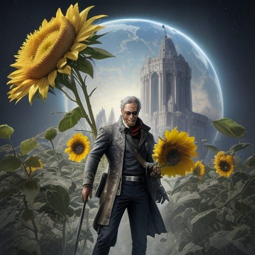 Digital Painting of Sunflowers Displaying Memories