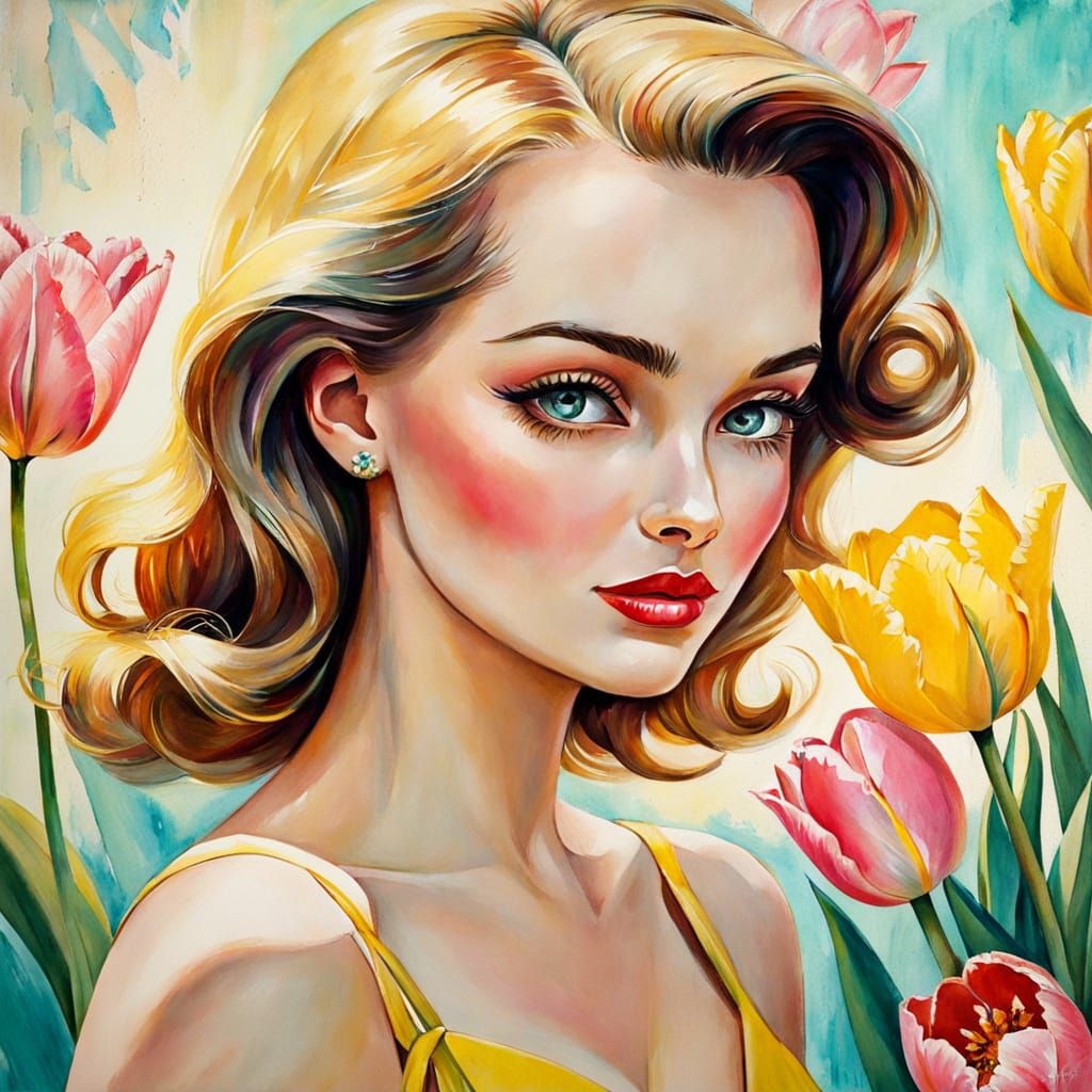 Retro Pin-up Girl in Bright Yellow Dress