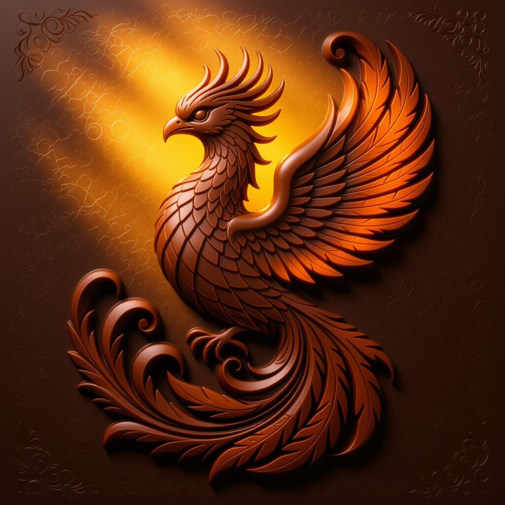 Chocolate Phoenix Carving with Swirling Flames