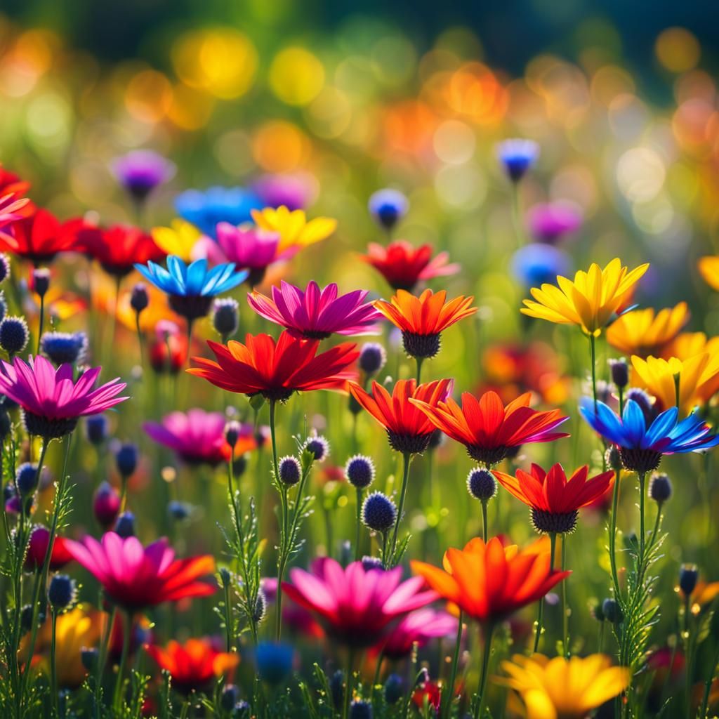 Vibrant, Detailed Flower Meadow in Realistic Style