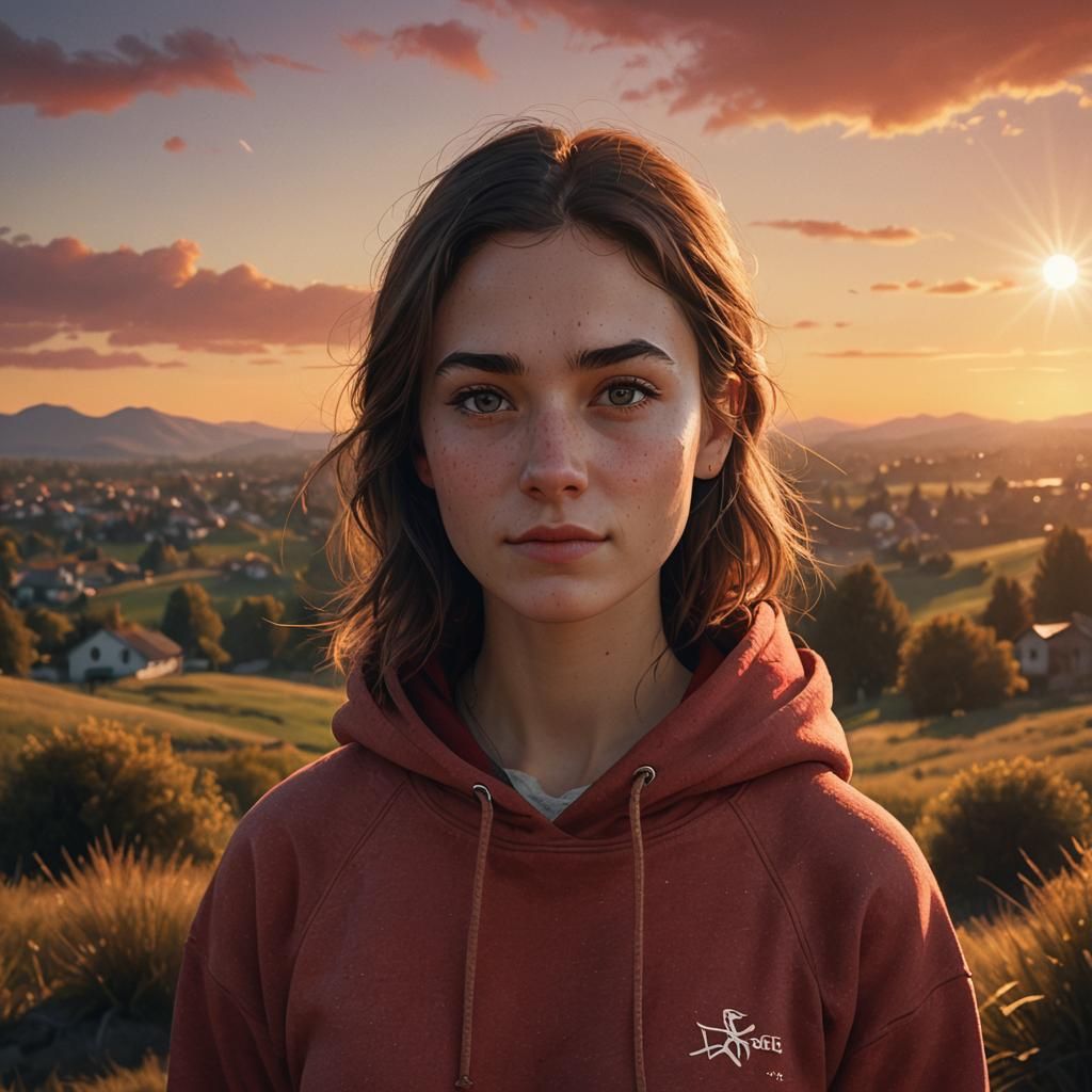 Girl in Hoodie at Sunset: Digital Matte Painting