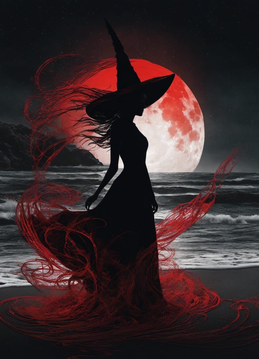 Noir Beach Witch in Shadowy Aura