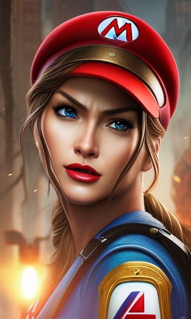 Lara Croft as Super Mario in Comic Book Art