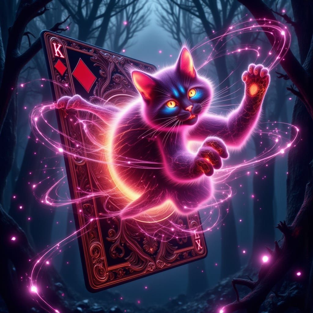 Mystical Cheshire Cat Emerges from a Magical Playing Card in...