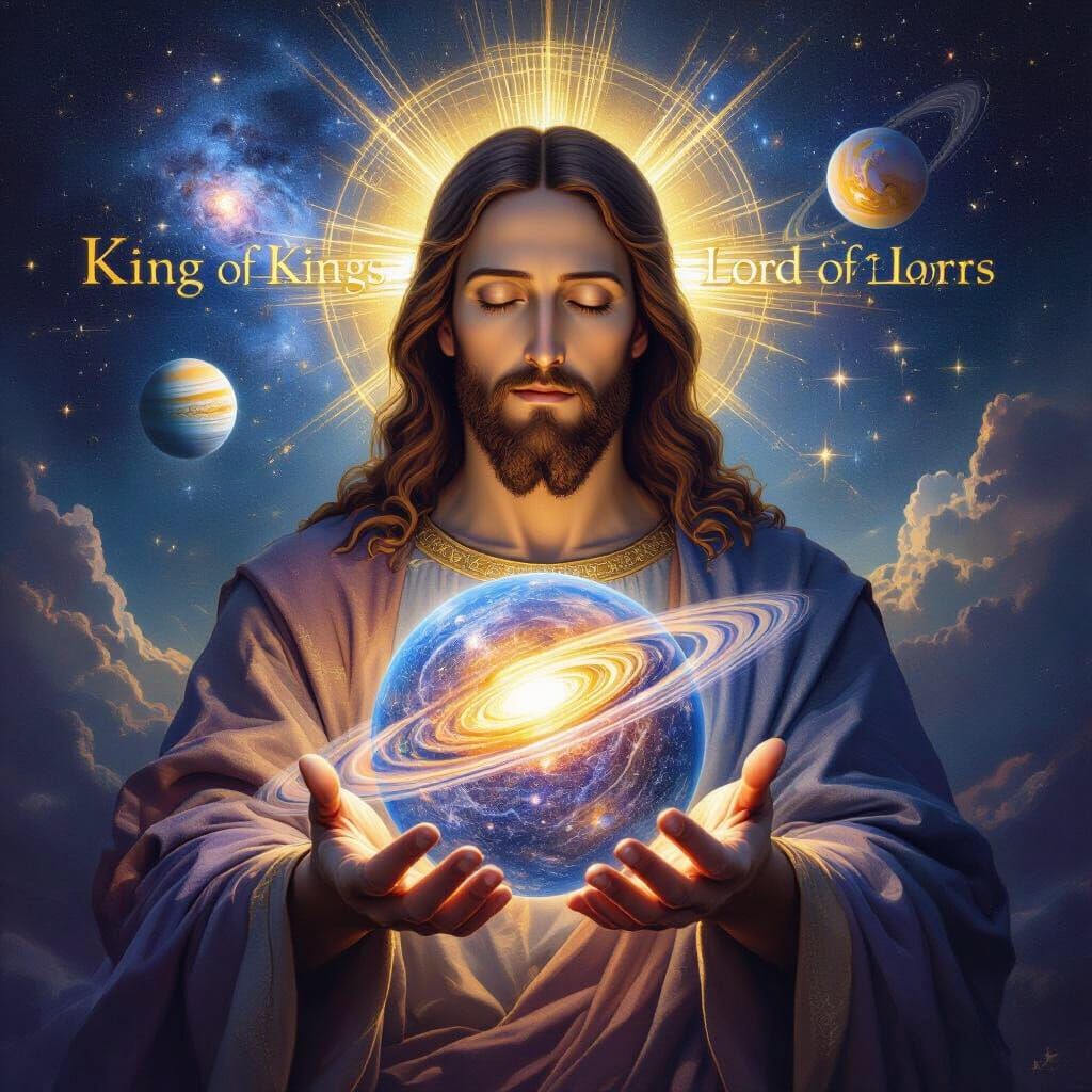 Jesus Christ Holding the Solar System in Divine Hands