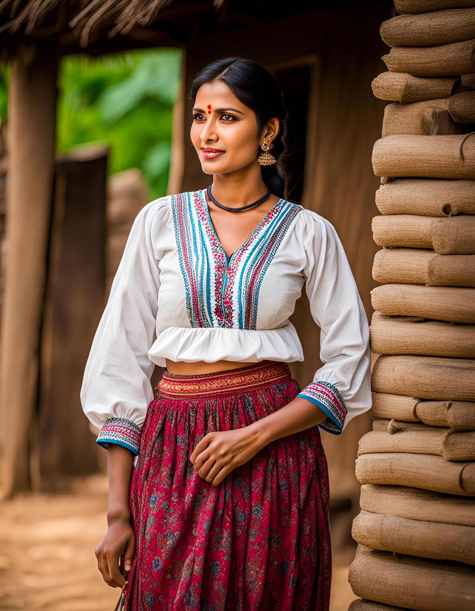 Village Woman in Peasant Blouse, Sharp Focus