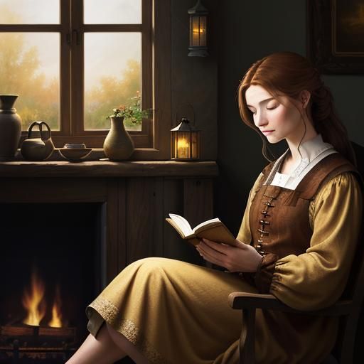 Renaissance Still Life: Reader in Cozy Home