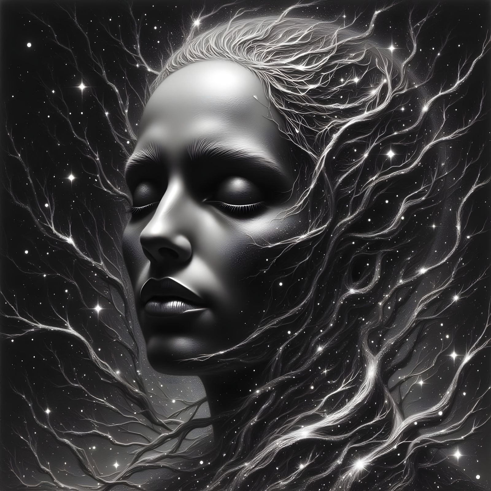 Surreal Nighttime Scene with Shimmering Details