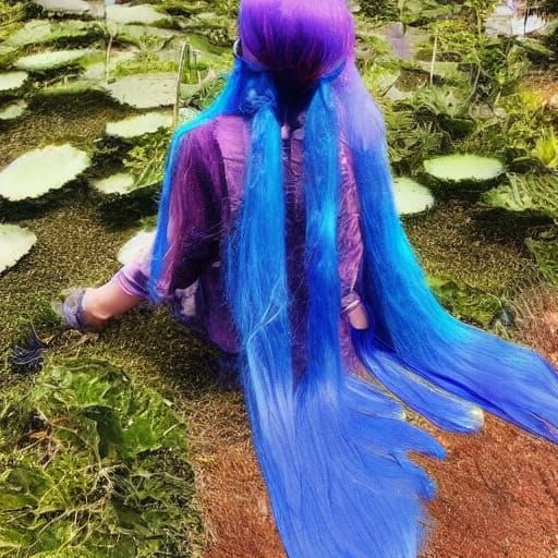 Girl with Radiant Blue Unicorn Hair
