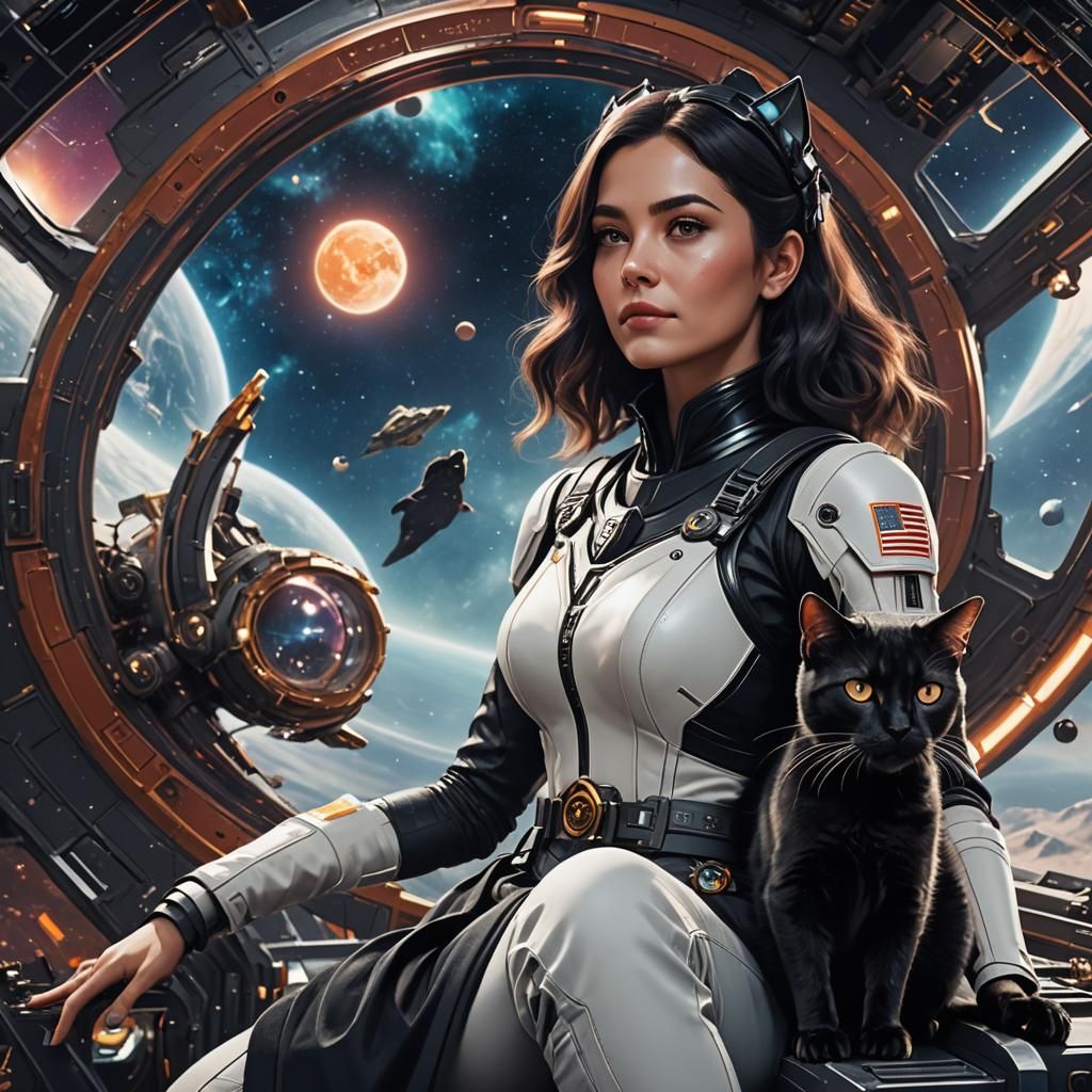 Woman and Cat on Spaceship: Fantasy Concept Art