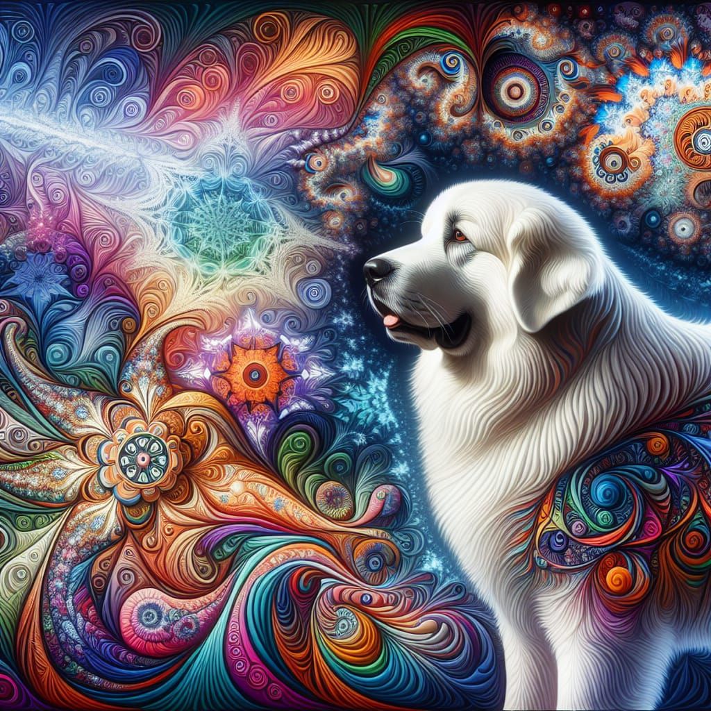 Majestic Great Pyrenees in Psychedelic Art