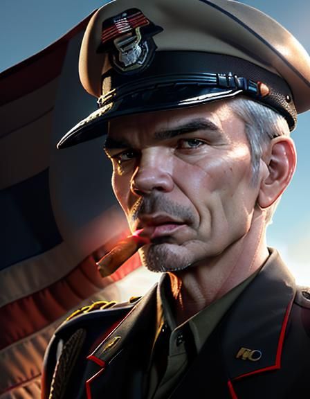 Military Drill Instructor Portrait with American Flag