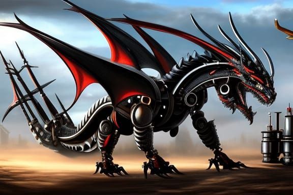 Steelpunk Dragon Robot with Visible Mechanical Details