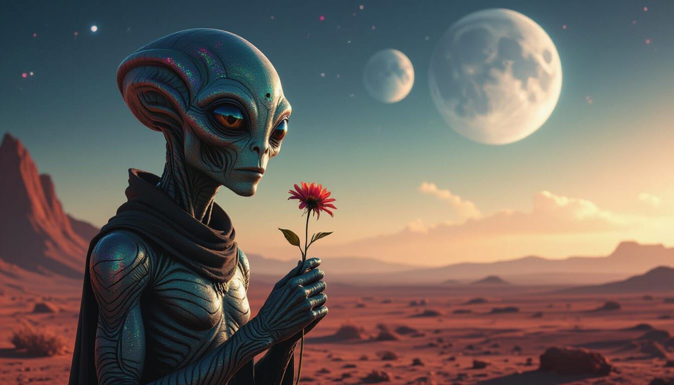 Alien Ambassador on Desolate Planet with Two Moons