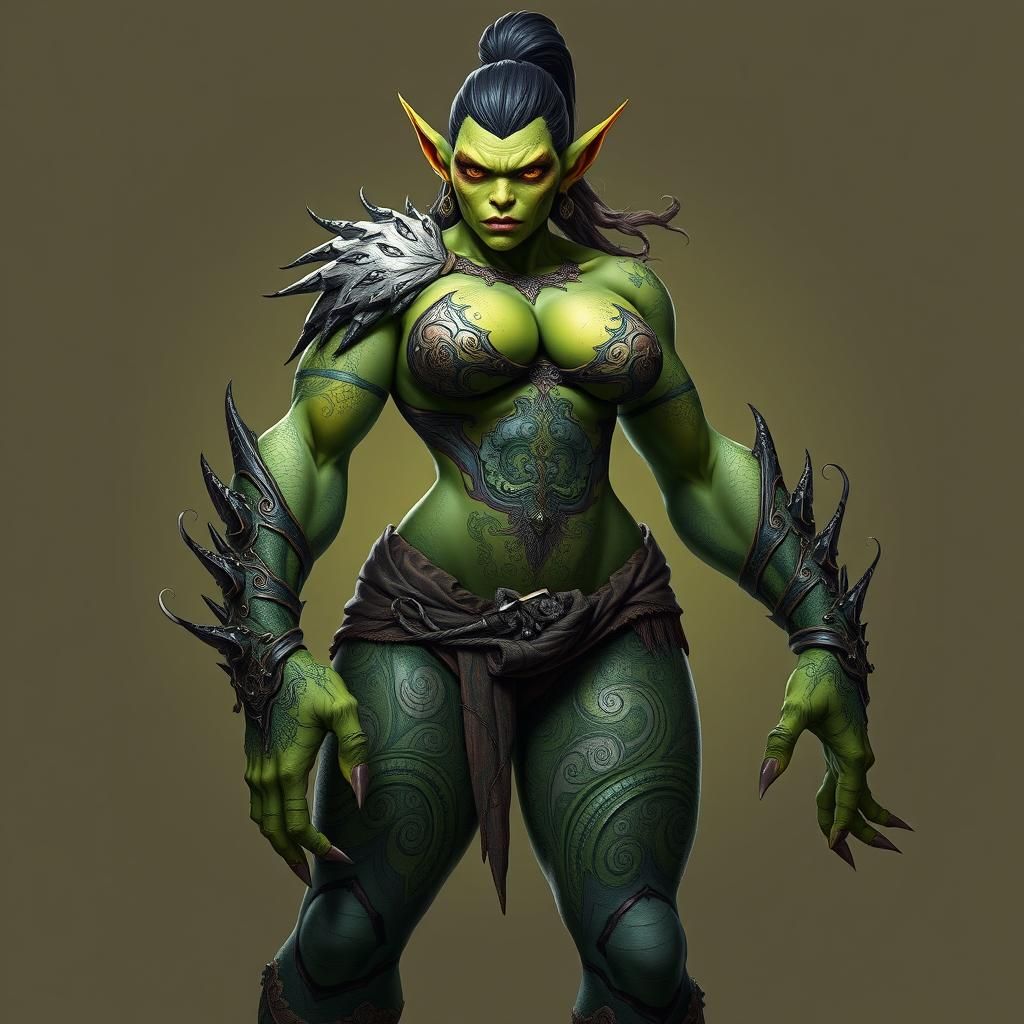 Imposing Female Orc in Abstract Digital Art Style
