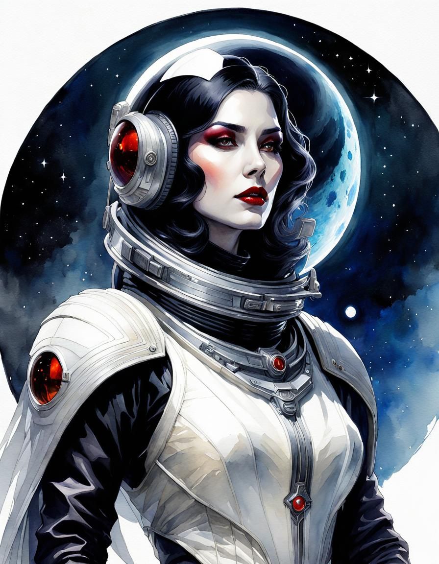 Vampire in Spacesuit: Watercolor Art Deco Sci-Fi