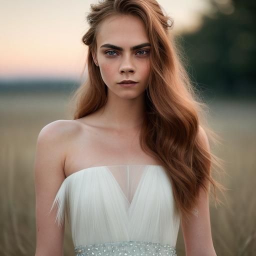 Ethereal Digital Portrait with Copper Hair and Blue Eyes