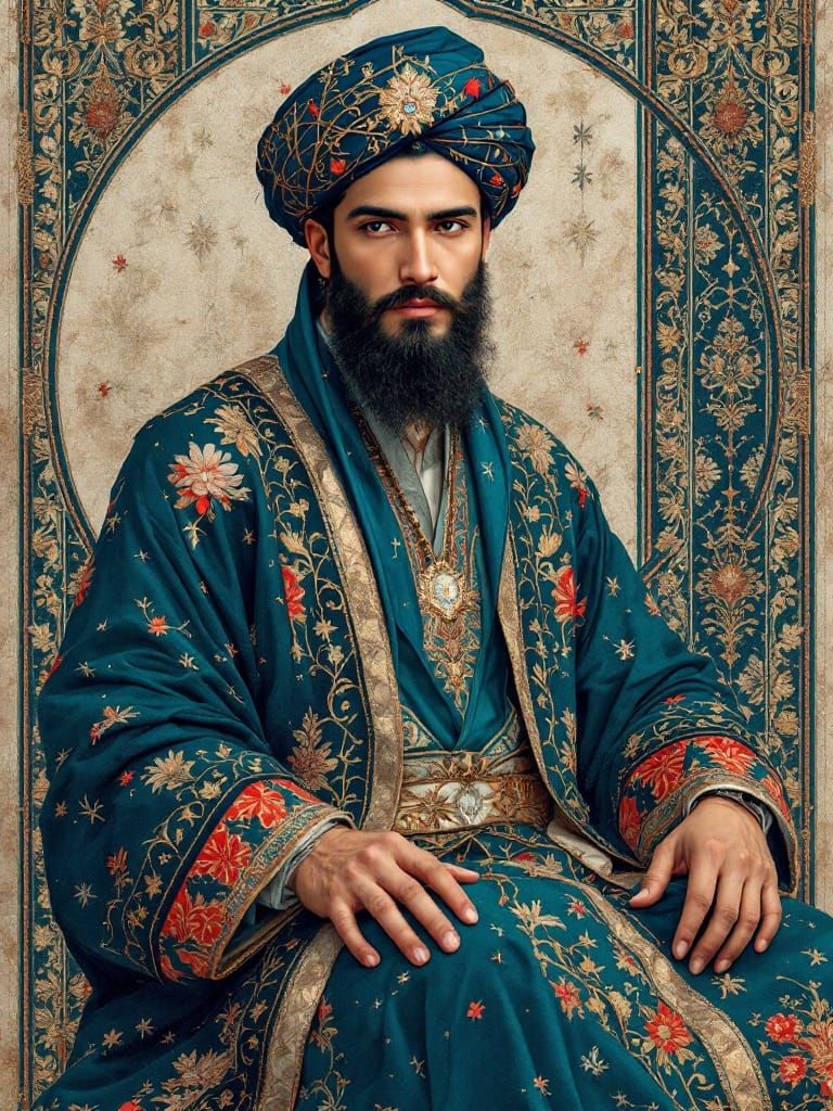 Majestic Ottoman-Inspired Throne with Jewel-Toned Accents an...