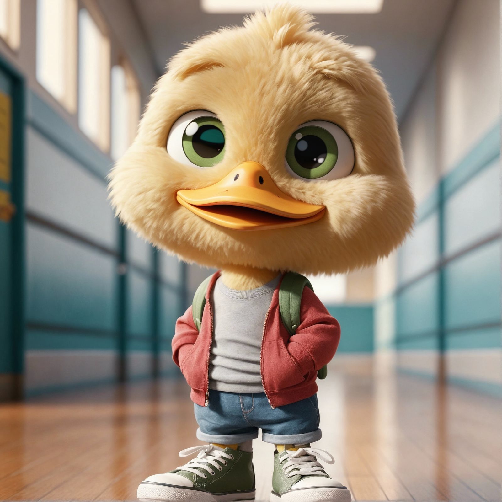 Cartoon Duck Ready for Adventure, Digital Illustration