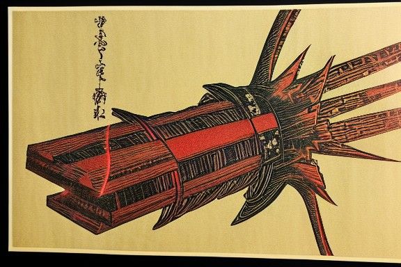 Galactic Impact Weapon in Edo Woodcut Style