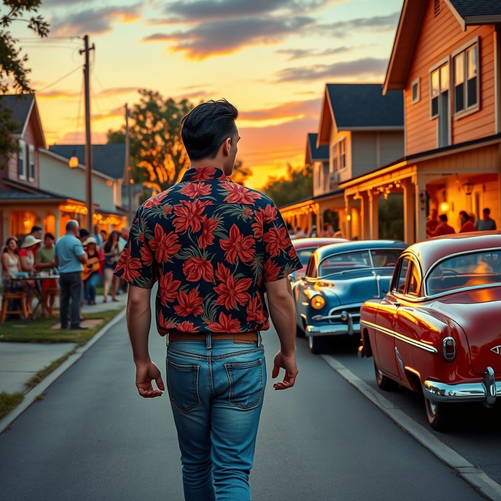 1950s Man at Suburban Street Party in Americana Style