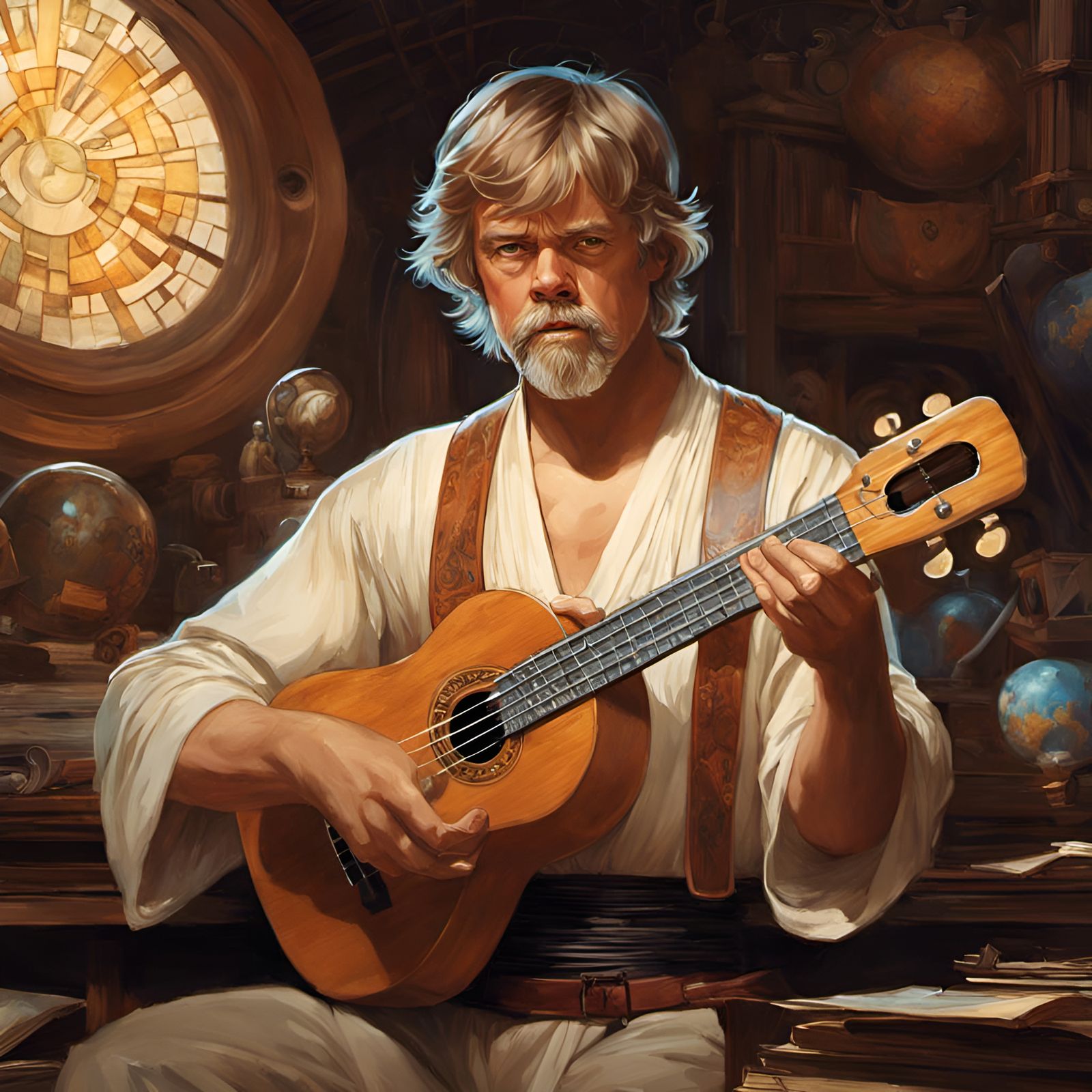 Luke Skywalker Portrait with Ukulele: Digital Illustration