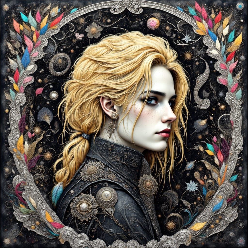 Gothic Punk Man Portrait with Mandala Frame