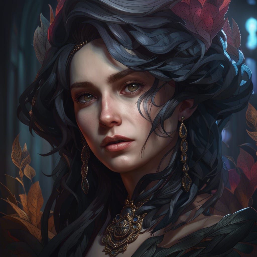 Gothic Mystery Portrait in Art Nouveau Style