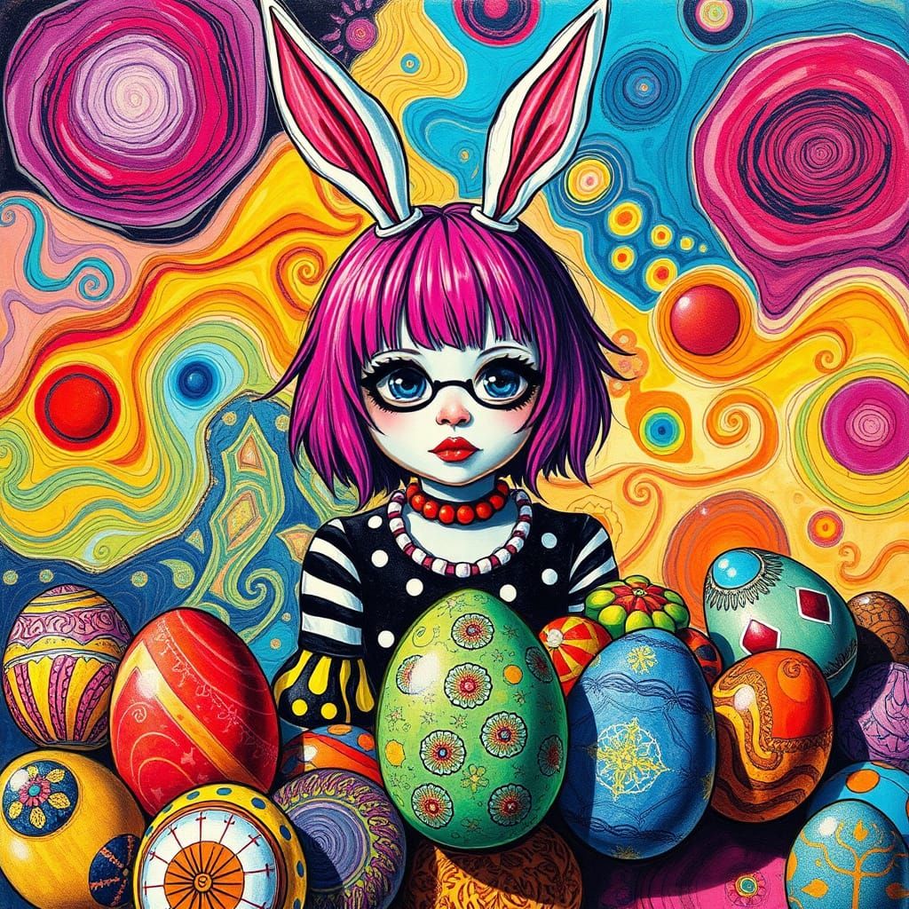 Surreal Punk Goth Girl in Whimsical Crayon Drawing Style