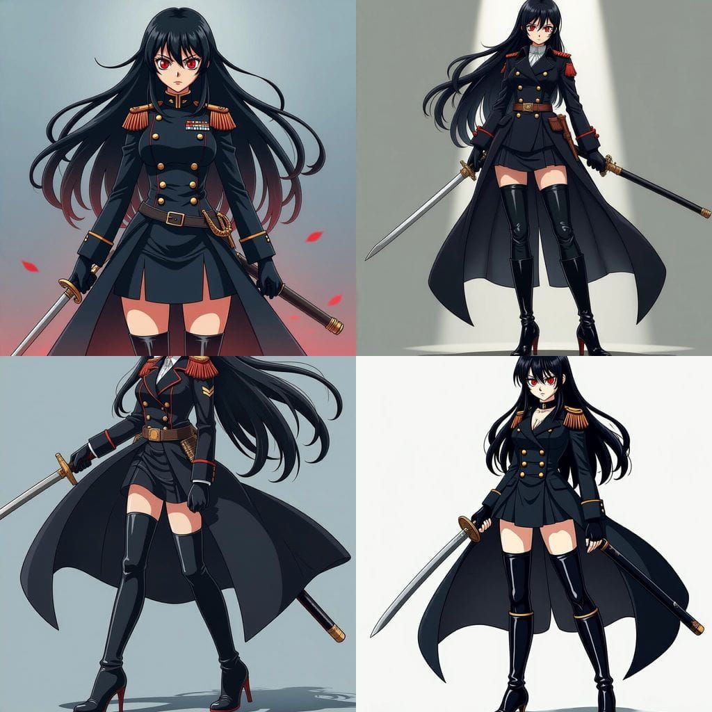 Anime Female Admiral With Sword in Navy Uniform