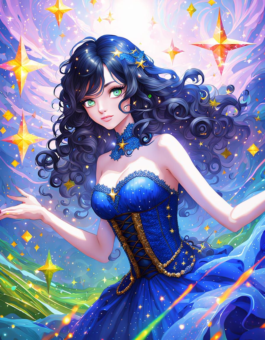 Anime Portrait of Woman in Field with Green Eyes