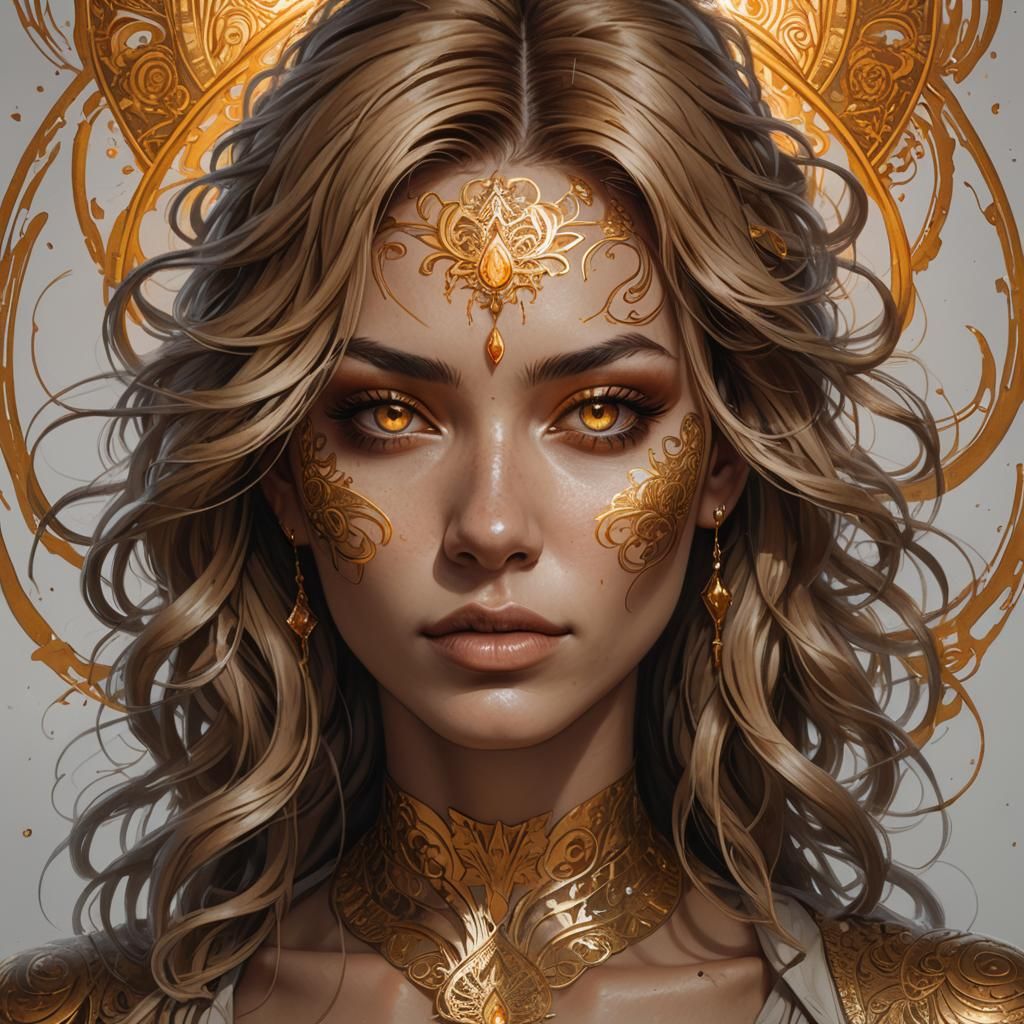 Golden Tattoo Portrait in Hyperrealistic Style