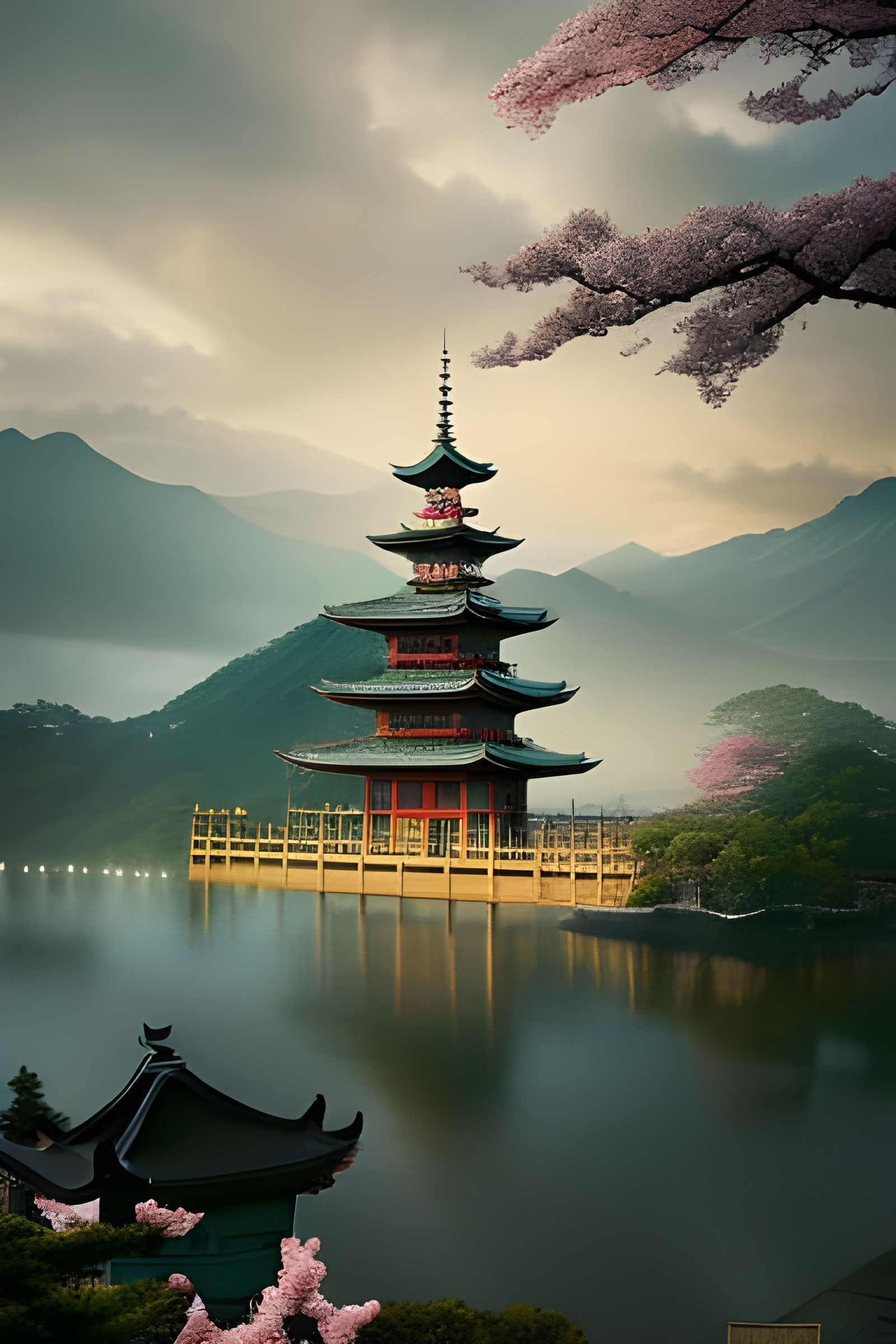 The peaceful temple by the lake